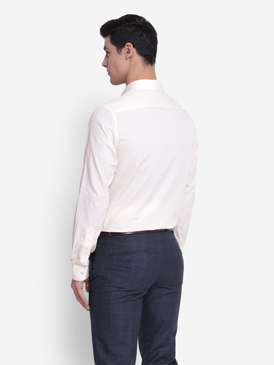 100% Cotton Cream Plain Slim Fit Full Sleeve Formal Shirt