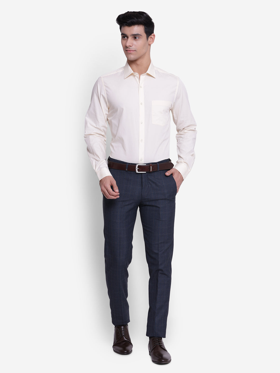 100% Cotton Cream Plain Slim Fit Full Sleeve Formal Shirt