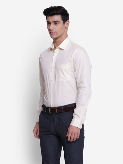 100% Cotton Cream Plain Slim Fit Full Sleeve Formal Shirt