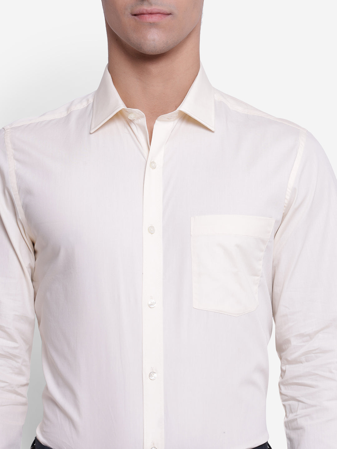 100% Cotton Cream Plain Slim Fit Full Sleeve Formal Shirt