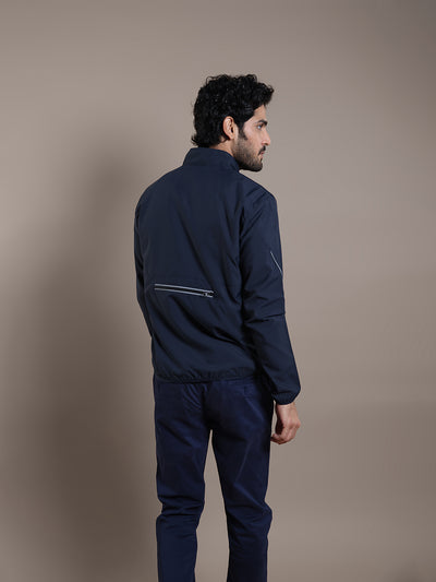 Polyester Navy Blue Printed Regular Fit Full Sleeve Casual Windcheater