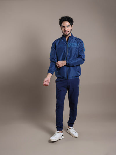 Polyester Blue Printed Regular Fit Full Sleeve Casual Windcheater