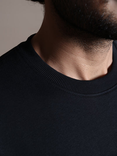 Knitted Black Printed Regular Fit Full Sleeve Casual Sweatshirt