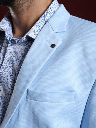 Knitted Light Blue Dobby Slim Fit Full Sleeve Casual Blazer