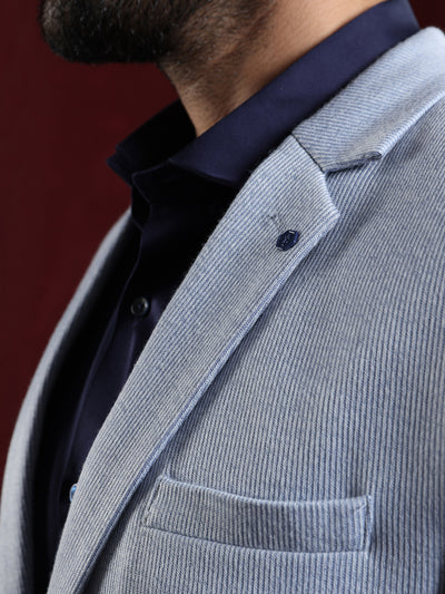 Knitted Grey Plain Slim Fit Full Sleeve Casual Blazer