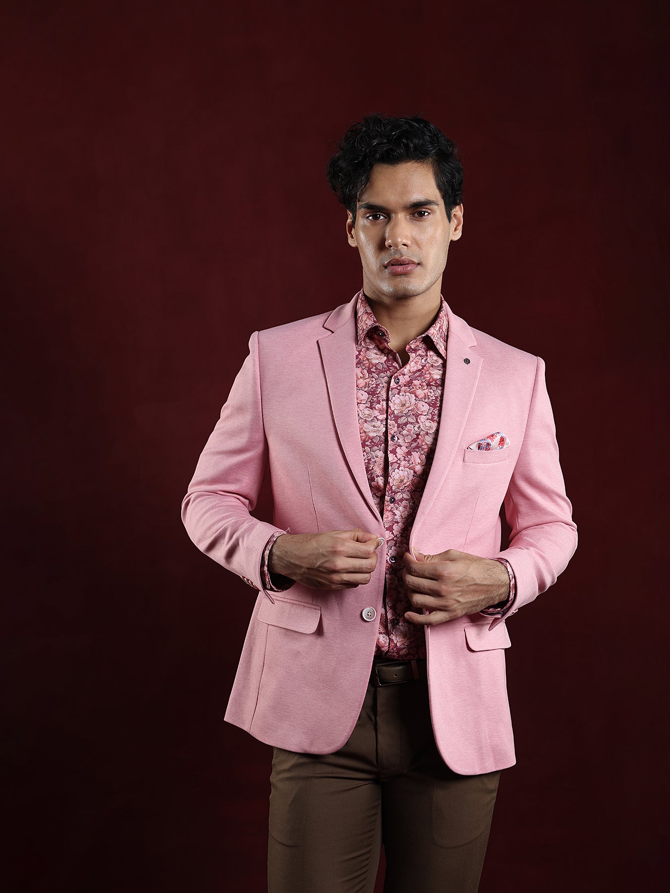 Poly Viscose Pink Plain Slim Fit Full Sleeve Casual Blazer