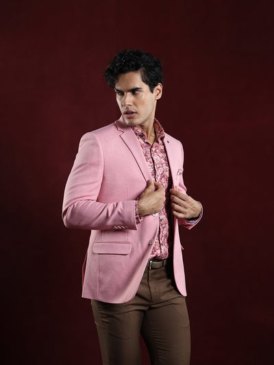 Poly Viscose Pink Plain Slim Fit Full Sleeve Casual Blazer