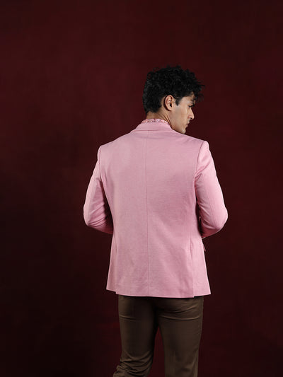 Poly Viscose Pink Plain Slim Fit Full Sleeve Casual Blazer