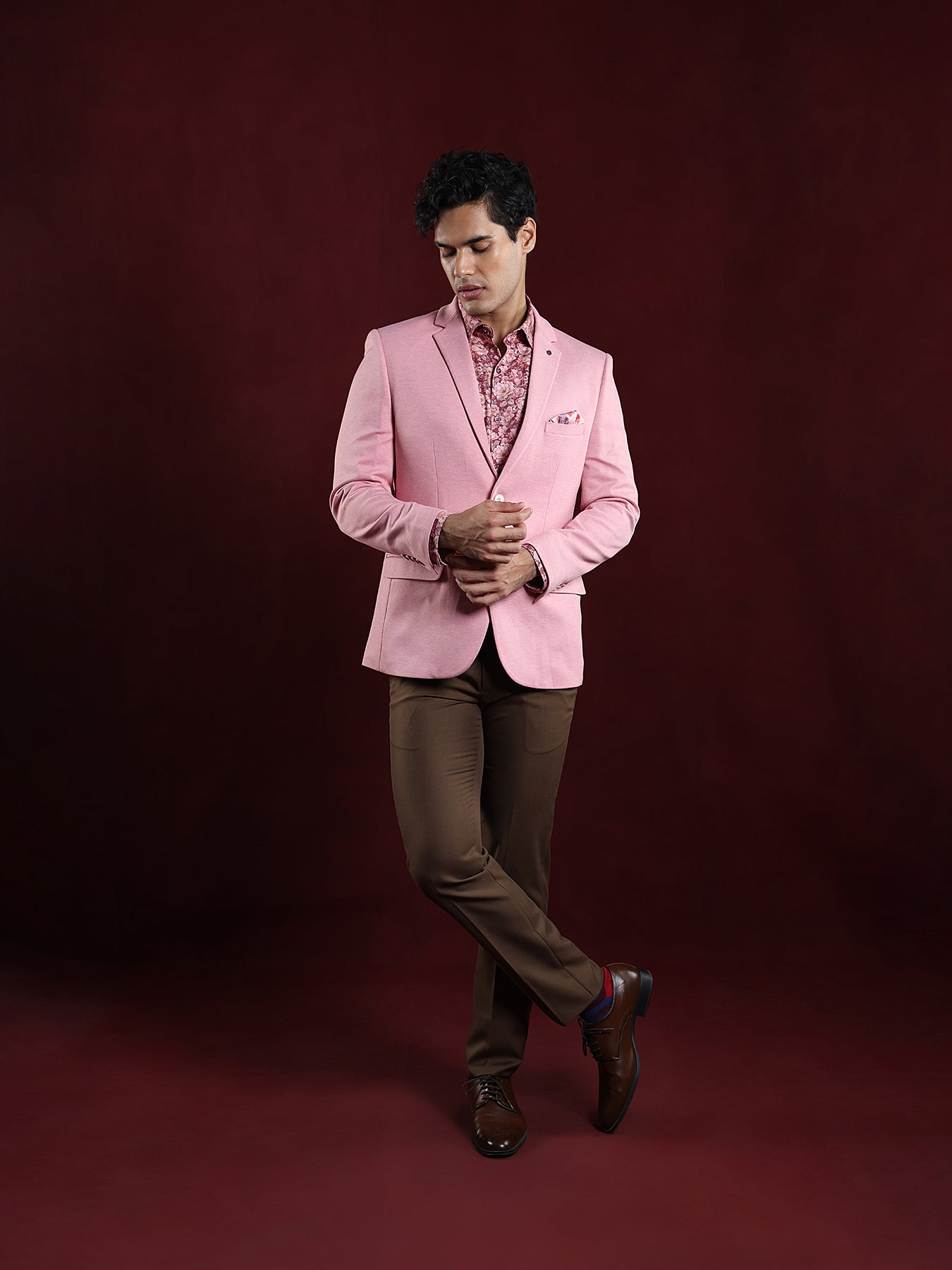 Poly Viscose Pink Plain Slim Fit Full Sleeve Casual Blazer