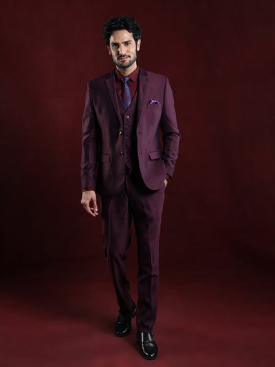 Terry Rayon Maroon Dobby 3 Pieces Full Sleeve Ceremonial Suit