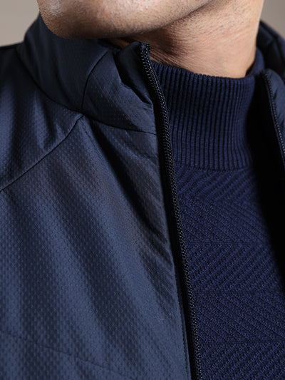 Polyester Navy Blue Plain Regular Fit Sleeve Less Casual Windcheater