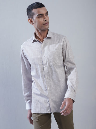 100% Cotton Grey Printed Slim Fit Full Sleeve Formal Shirt