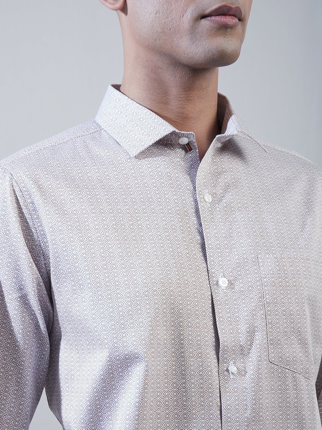 100% Cotton Grey Printed Slim Fit Full Sleeve Formal Shirt