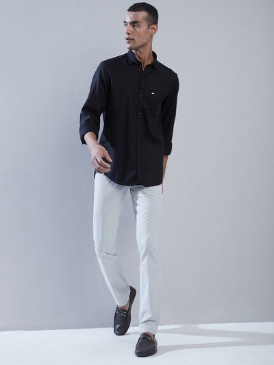 100% Cotton Navy Plain Slim Fit Full Sleeve Casual Shirt