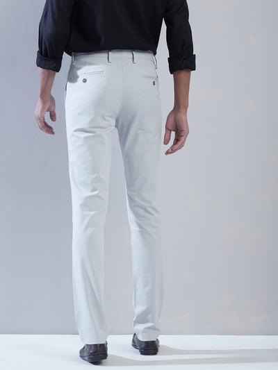 Cotton Stretch Off White Plain Ultra Slim Fit Flat Front Casual Trouser
