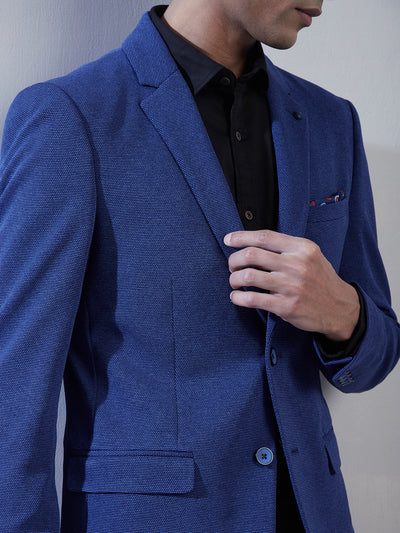 Knitted Navy Blue Dobby Slim Fit Full Sleeve Ceremonial Blazer