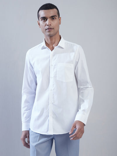 100% Cotton White Dobby Slim Fit Full Sleeve Formal Shirt