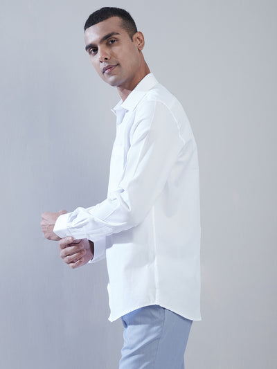 100% Cotton White Dobby Slim Fit Full Sleeve Formal Shirt