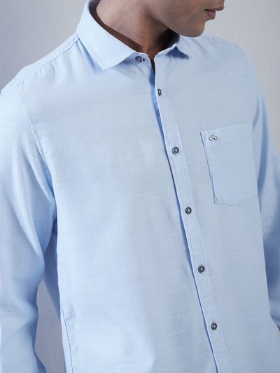 100% Cotton Light Blue Plain Slim Fit Full Sleeve Casual Shirt