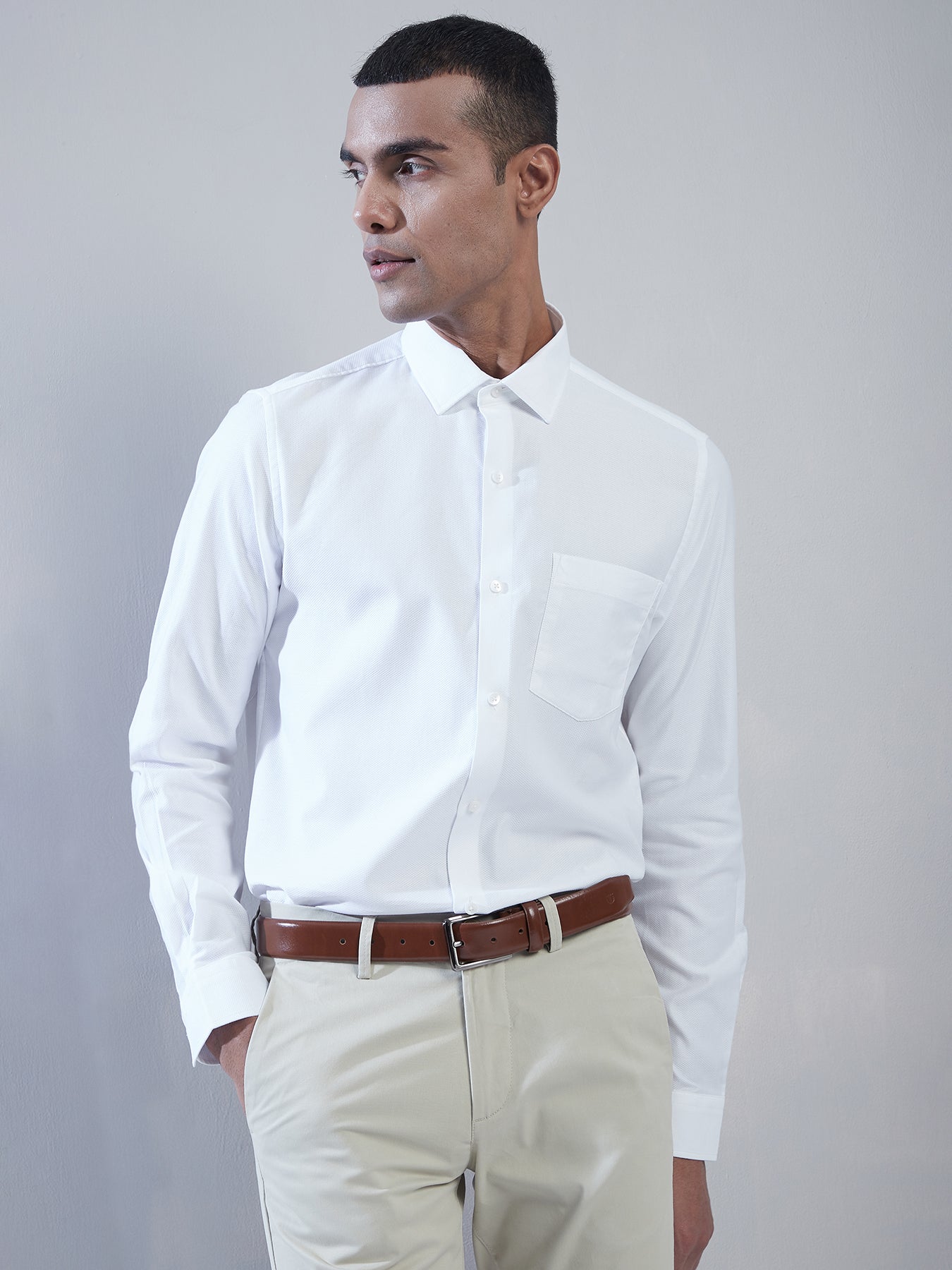 100% Cotton White Dobby Slim Fit Full Sleeve Formal Shirt