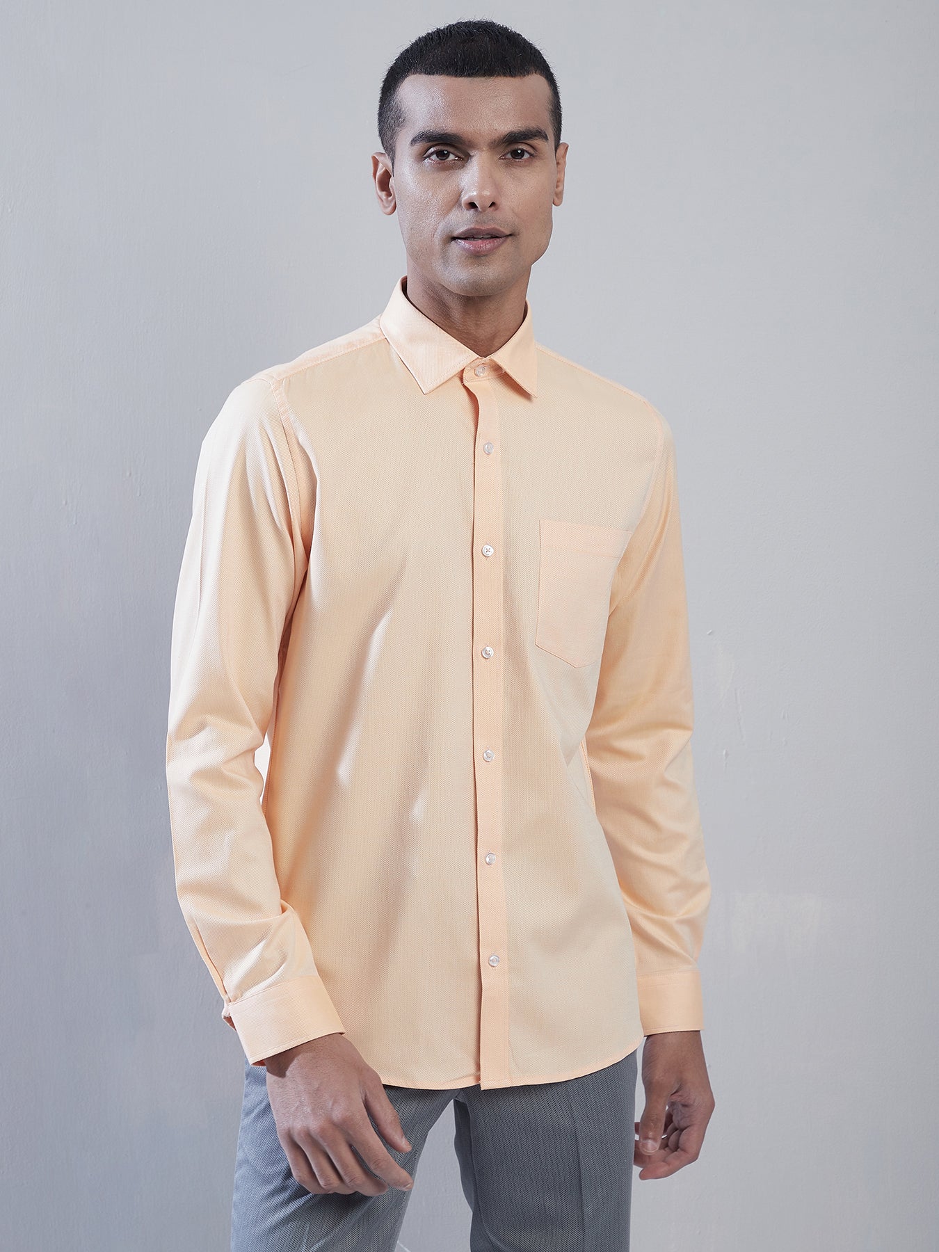 100% Cotton Yellow Dobby Slim Fit Full Sleeve Formal Shirt