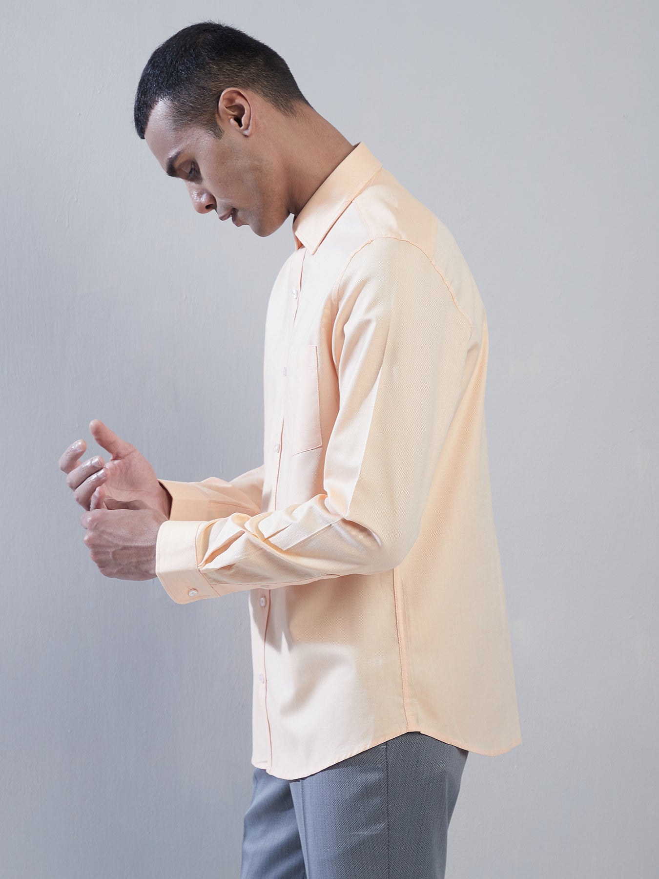 100% Cotton Yellow Dobby Slim Fit Full Sleeve Formal Shirt