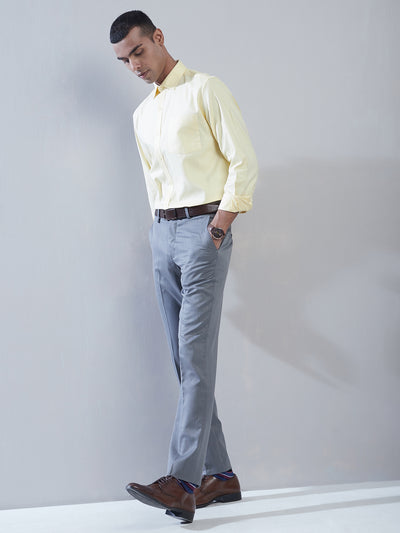 100% Cotton Lemon Yellow Dobby Slim Fit Full Sleeve Formal Shirt
