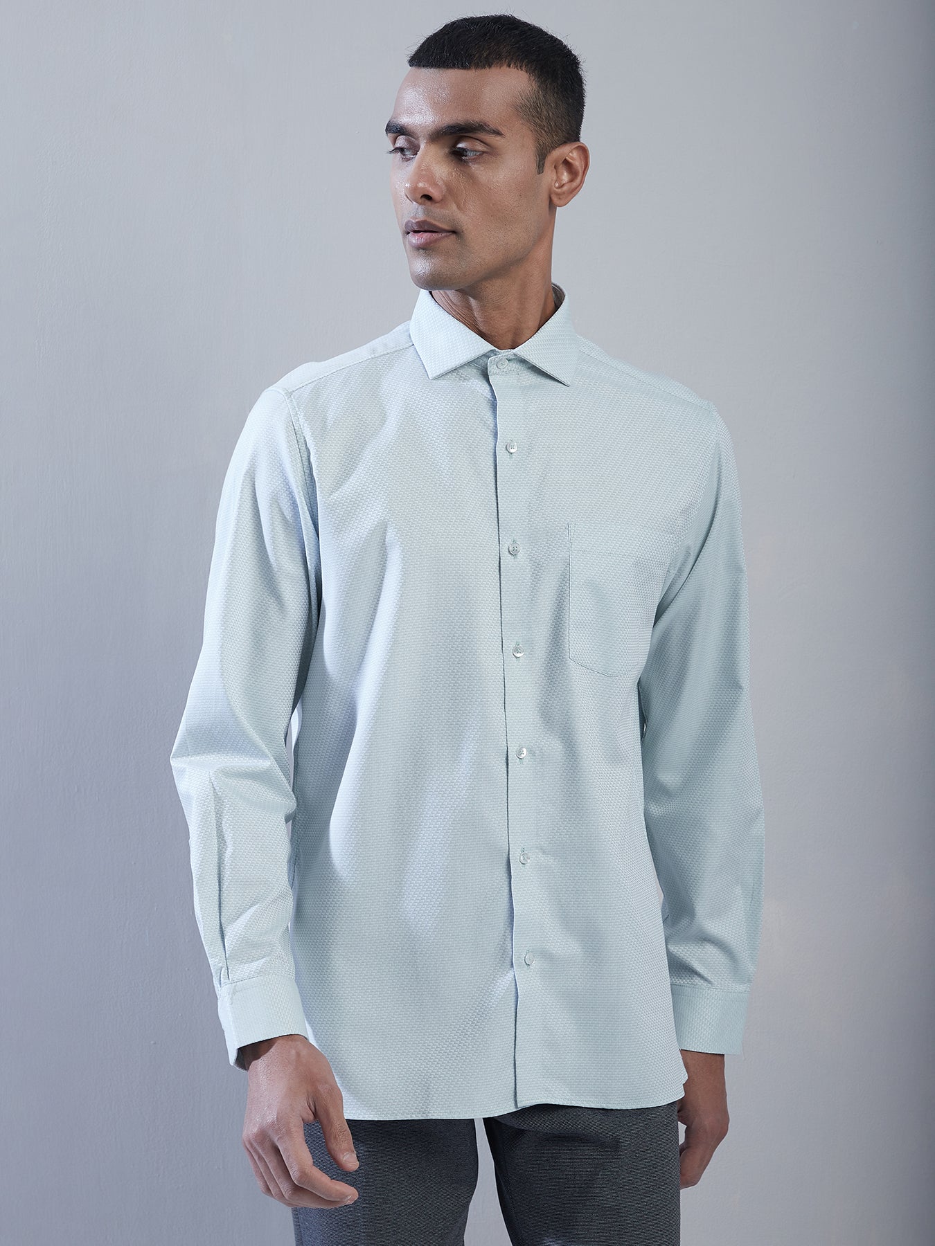 100% Cotton Sky Blue Dobby Slim Fit Full Sleeve Formal Shirt