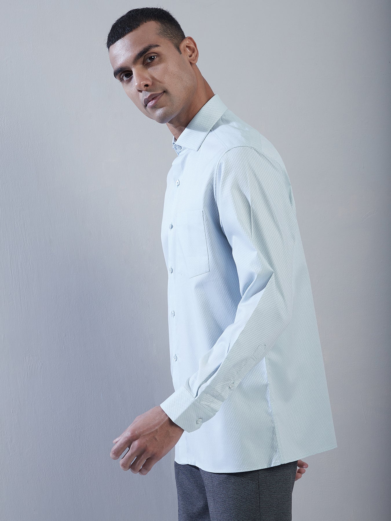 100% Cotton Sky Blue Dobby Slim Fit Full Sleeve Formal Shirt