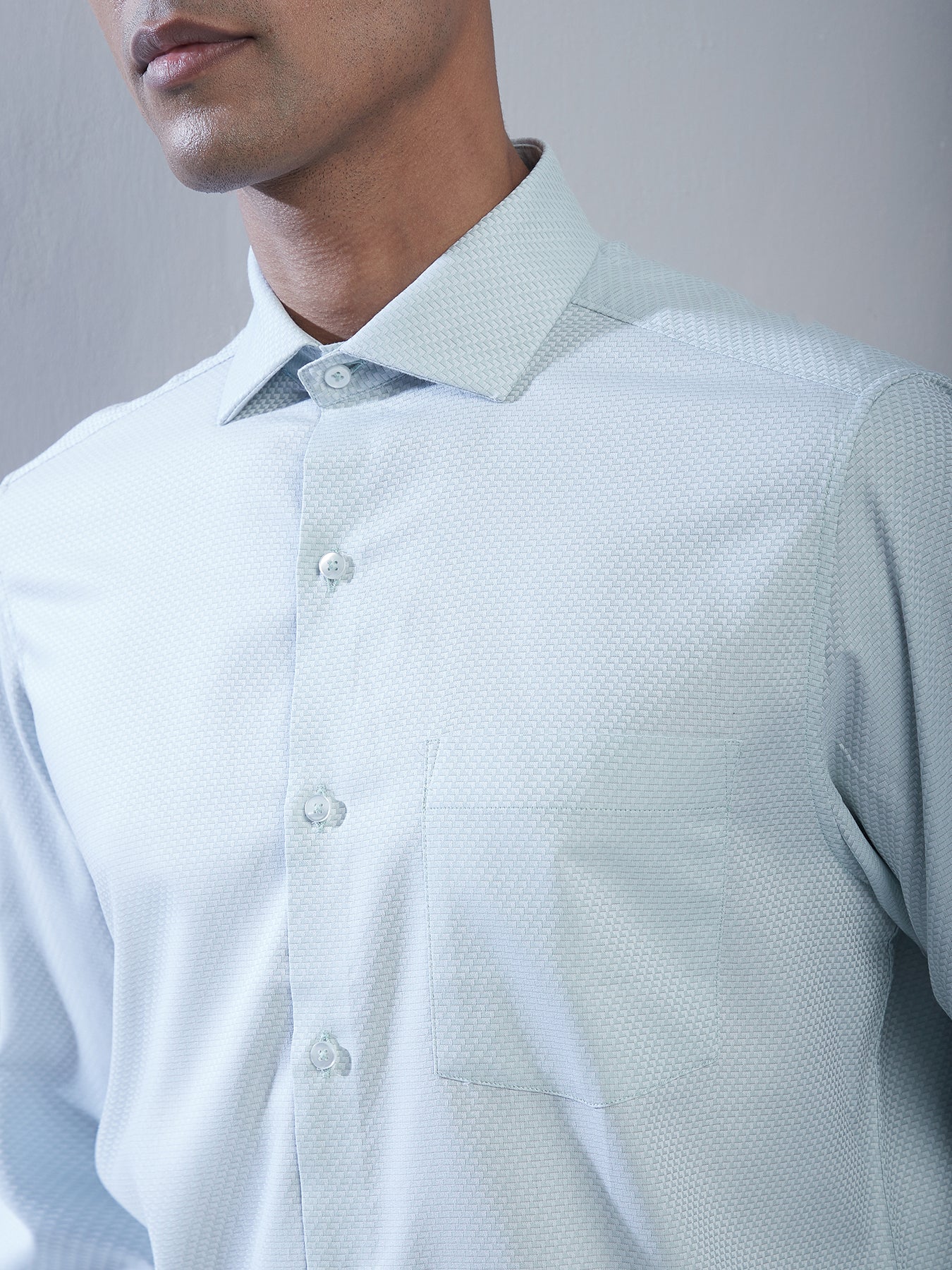 100% Cotton Sky Blue Dobby Slim Fit Full Sleeve Formal Shirt