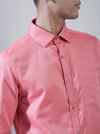 100% Cotton Peach Dobby Slim Fit Full Sleeve Formal Shirt