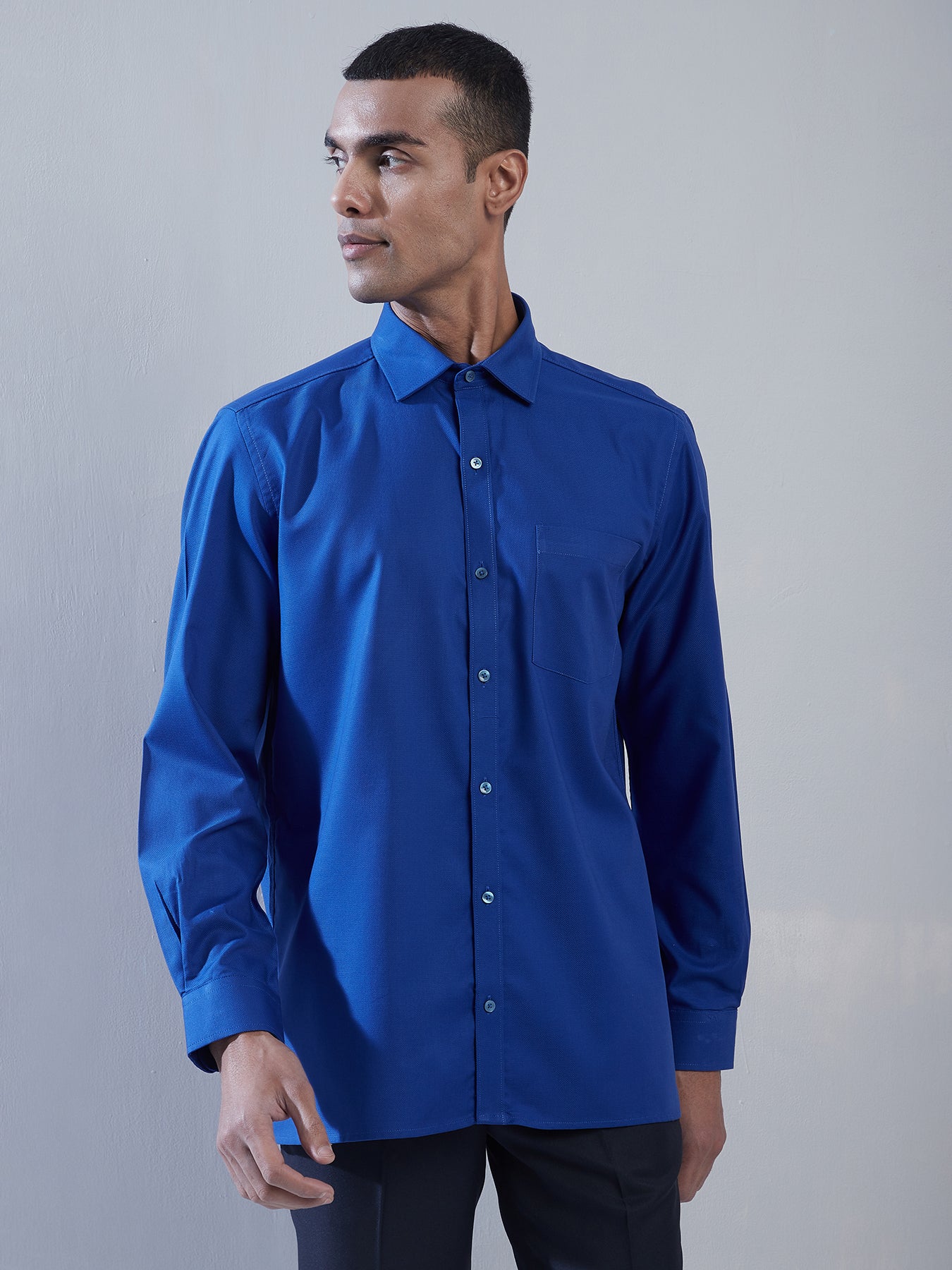 100% Cotton Royal Blue Dobby Slim Fit Full Sleeve Formal Shirt