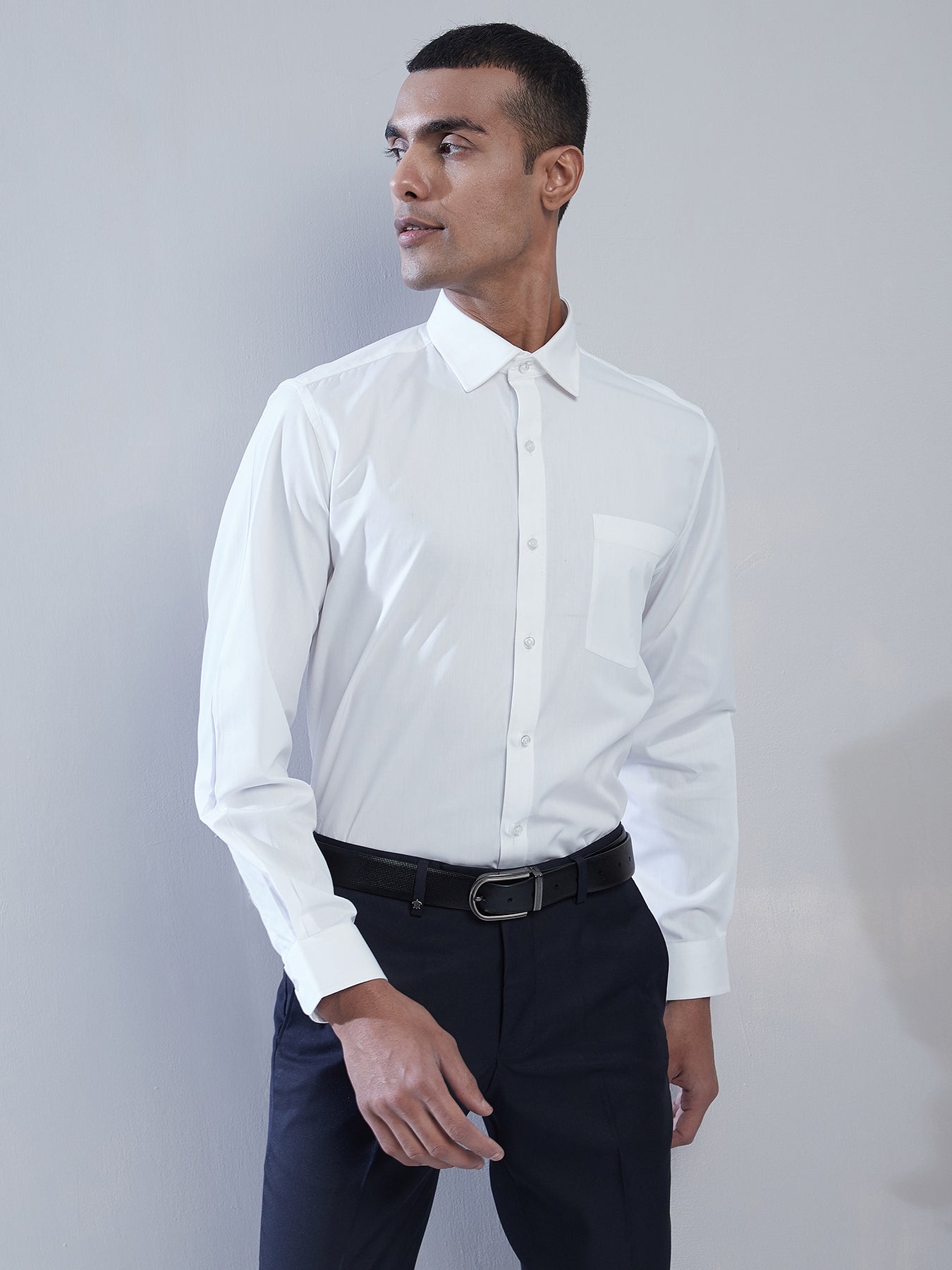 Cotton Stretch White Plain Slim Fit Full Sleeve Formal Shirt
