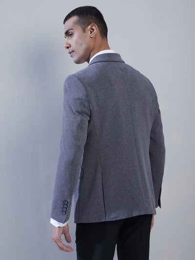 Knitted Dark Grey Dobby Slim Fit Full Sleeve Casual Blazer