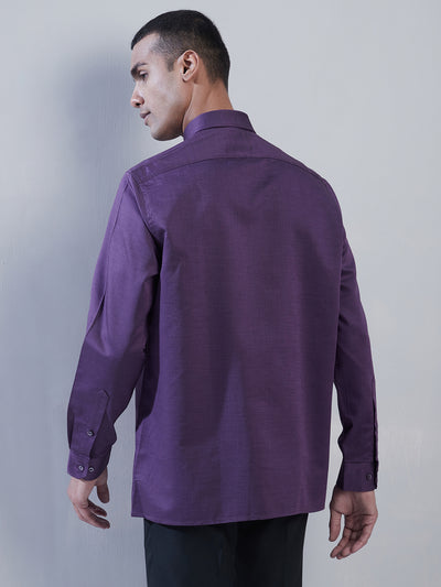 100% Cotton Purple Dobby Slim Fit Full Sleeve Formal Shirt