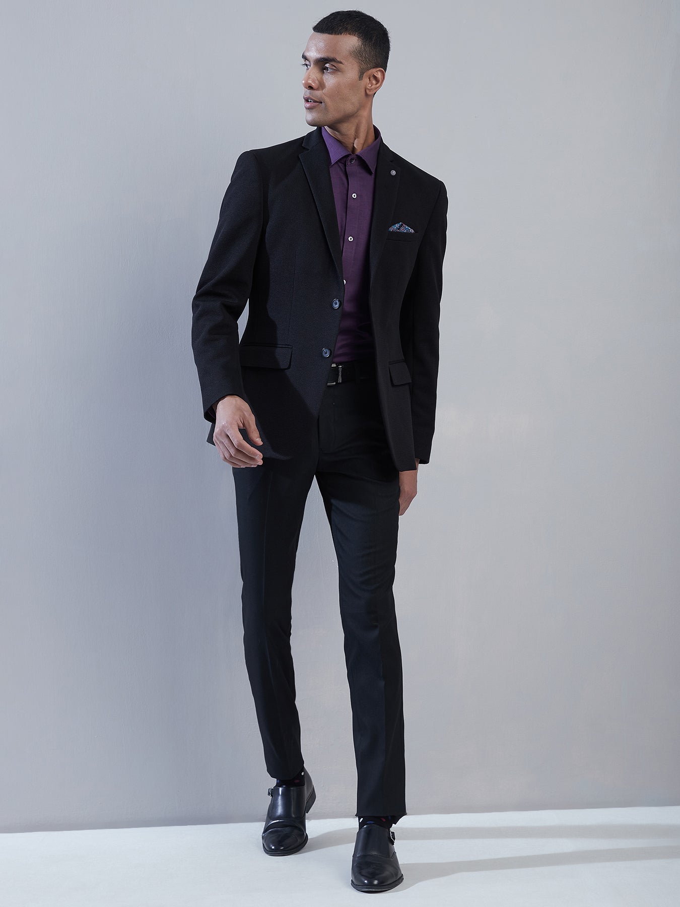 100% Cotton Purple Dobby Slim Fit Full Sleeve Formal Shirt