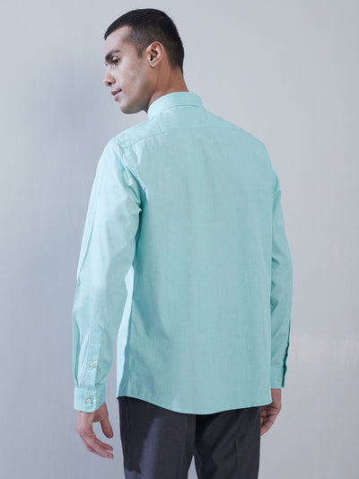 100% Cotton Sea Green Plain Slim Fit Full Sleeve Formal Shirt