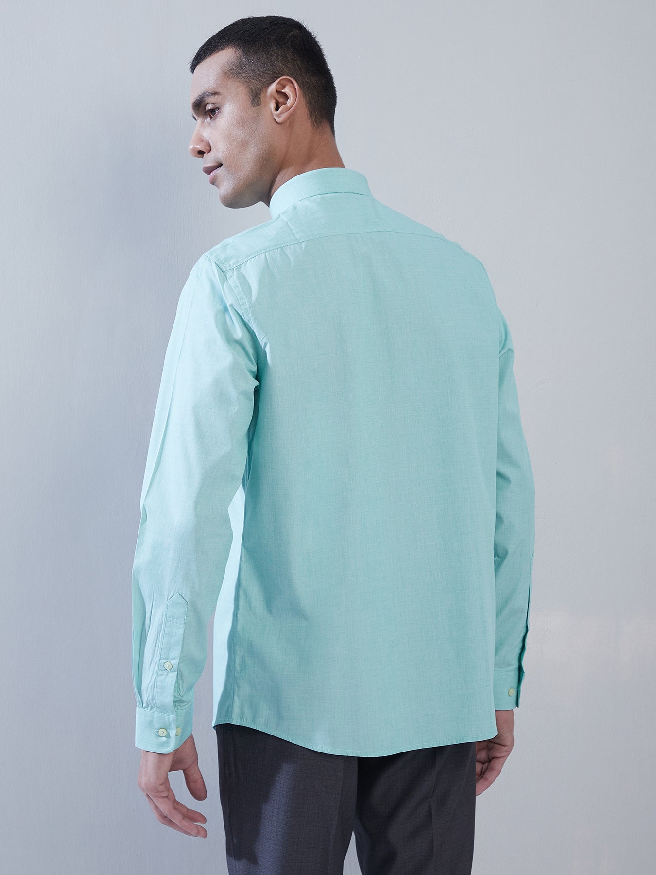 100% Cotton Sea Green Plain Regular Fit Full Sleeve Formal Shirt