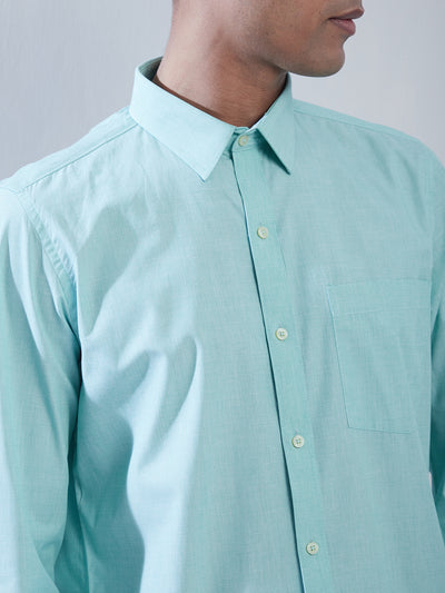 100% Cotton Sea Green Plain Regular Fit Full Sleeve Formal Shirt