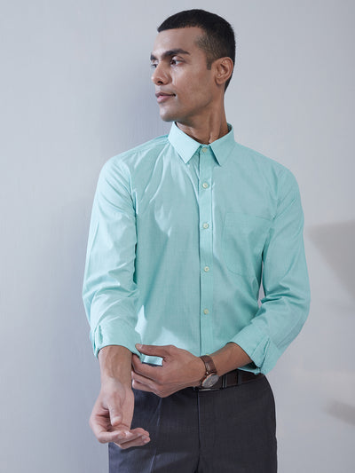 100% Cotton Sea Green Plain Regular Fit Full Sleeve Formal Shirt