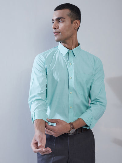100% Cotton Sea Green Plain Slim Fit Full Sleeve Formal Shirt