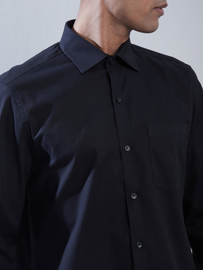 100% Cotton Navy Dobby Regular Fit Full Sleeve Formal Shirt