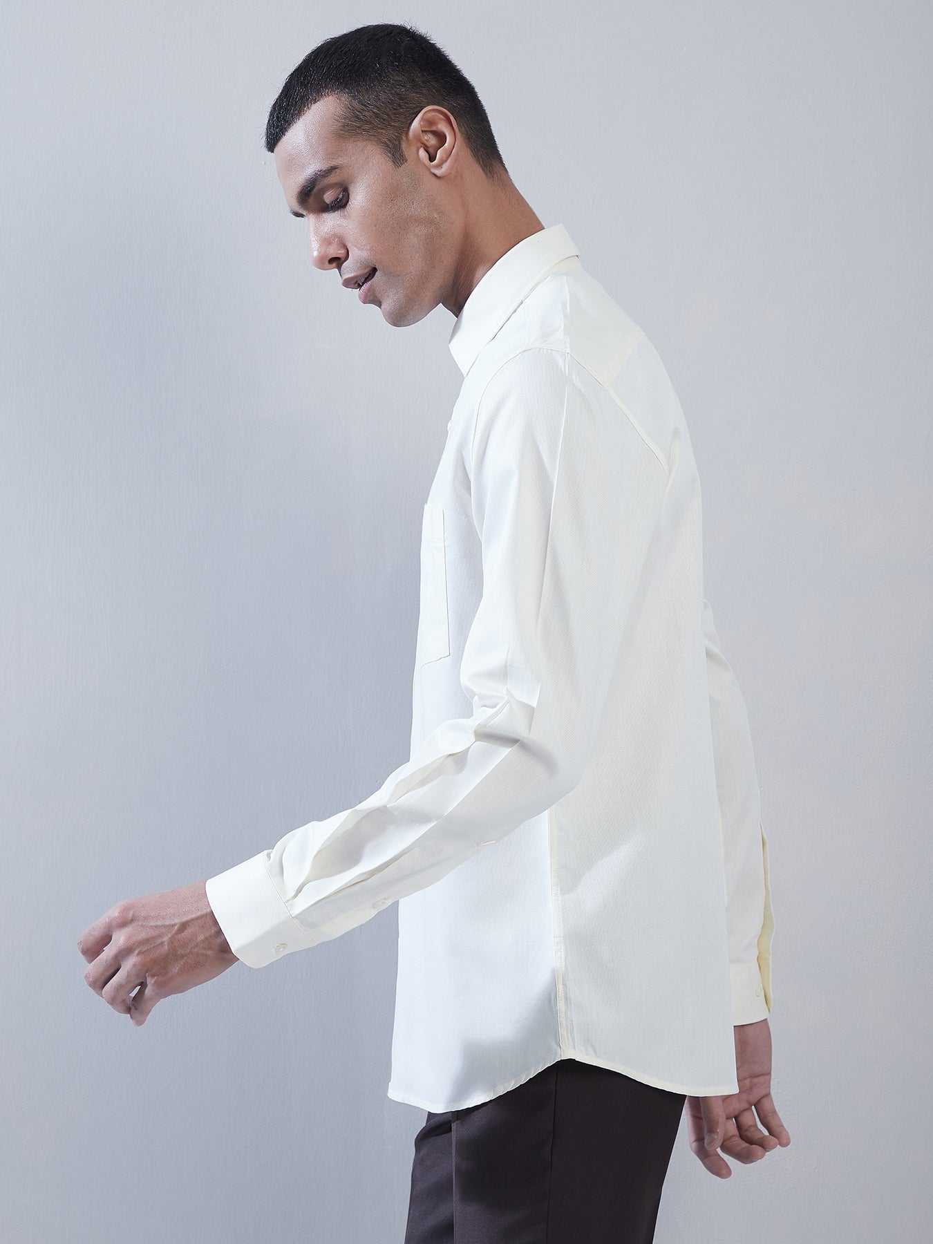 100% Cotton Off White Dobby Slim Fit Full Sleeve Formal Shirt