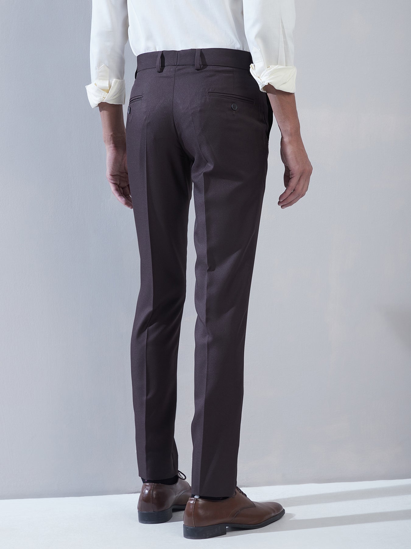 Poly Viscose Charcoal Plain Slim Fit Flat Front Formal Trouser