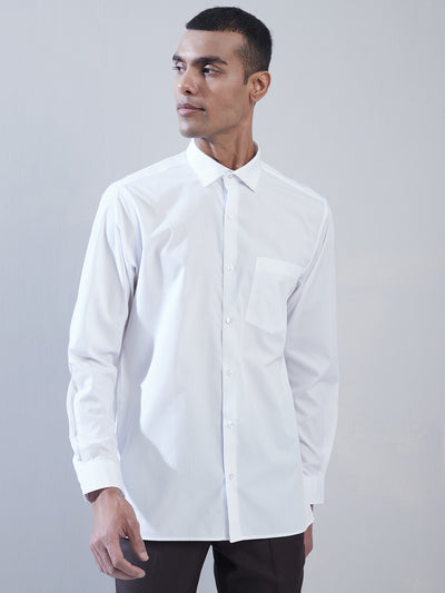 100% Cotton White Plain Regular Fit Full Sleeve Formal Shirt