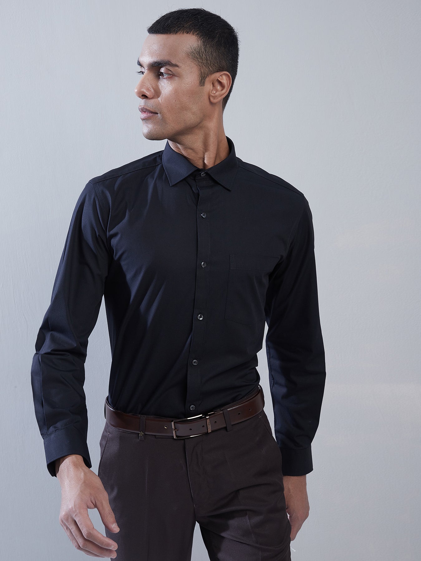 100% Cotton Navy Plain Slim Fit Full Sleeve Formal Shirt