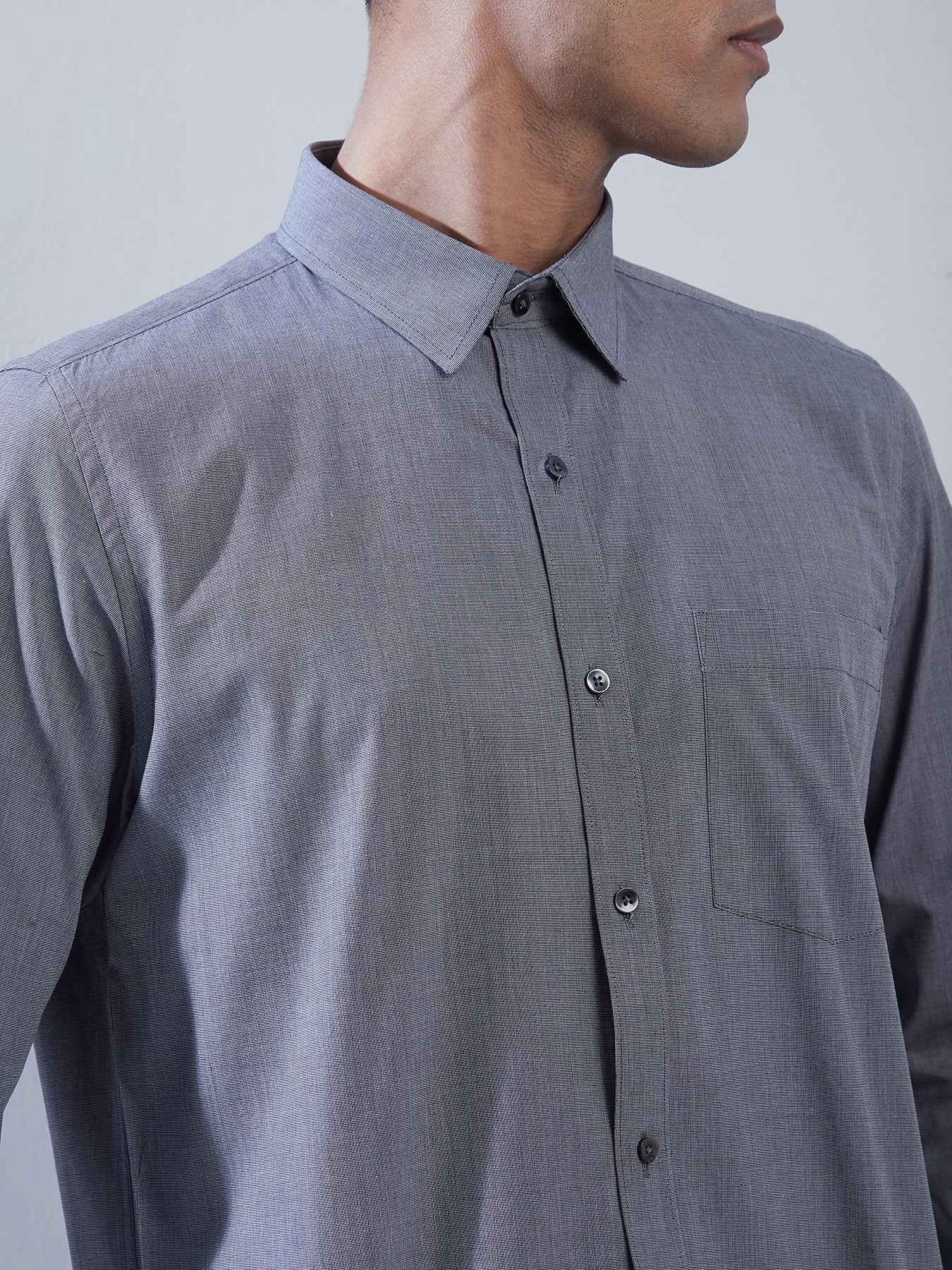 100% Cotton Grey Plain Slim Fit Full Sleeve Formal Shirt