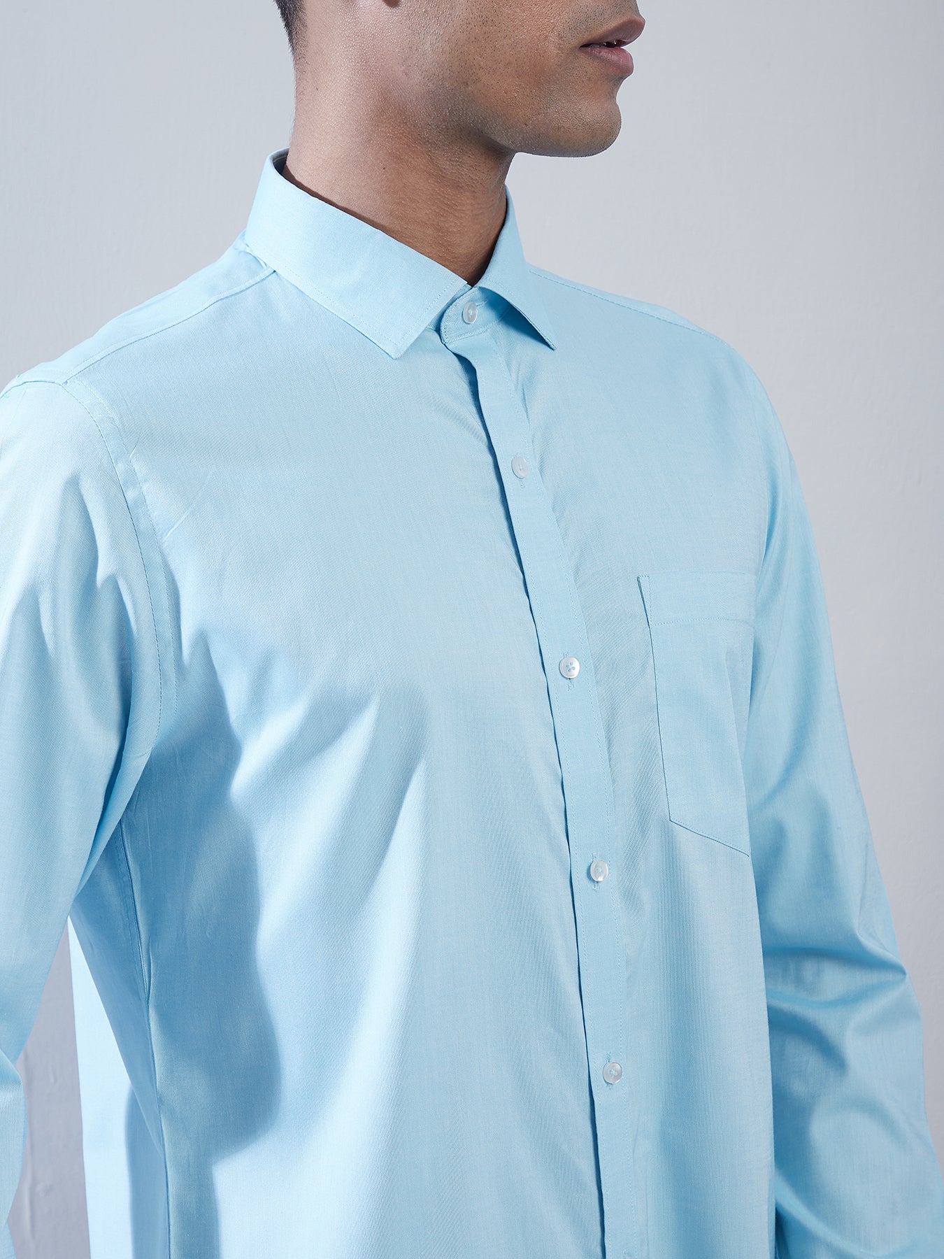 100% Cotton Turquoise Plain Slim Fit Full Sleeve Formal Shirt