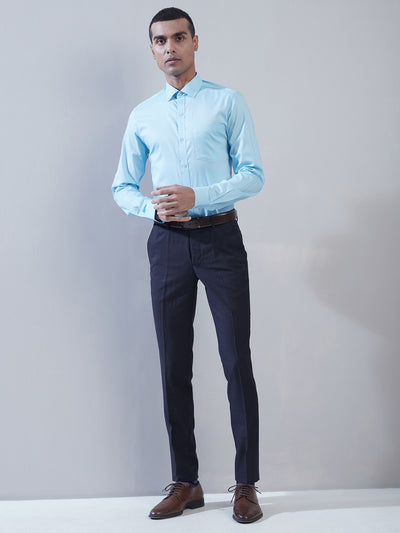 100% Cotton Turquoise Plain Slim Fit Full Sleeve Formal Shirt