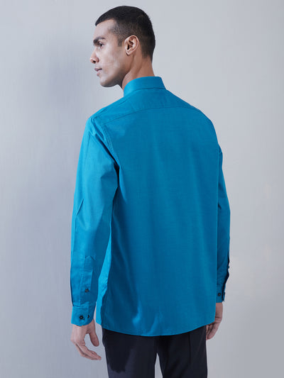 100% Cotton Ocean Blue Dobby Slim Fit Full Sleeve Formal Shirt